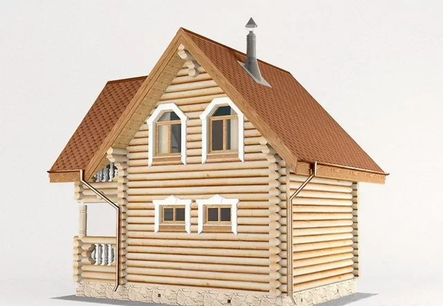 Дом с баней из бревна 5.4х7.3 м 78 м²